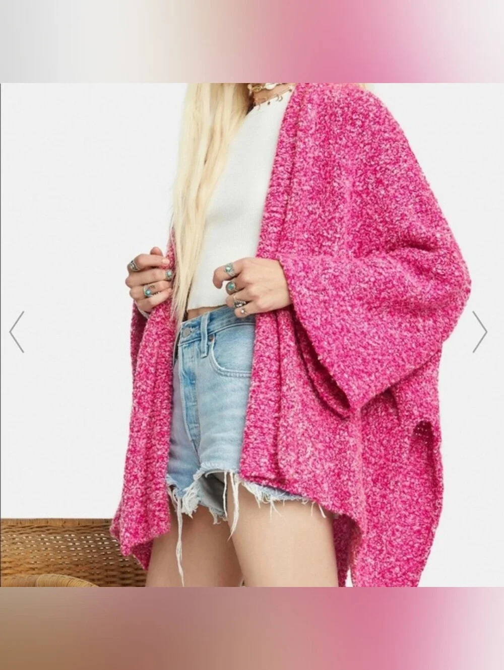 Free People XS BFF Oversized Cardigan Barbiecore Prickly Pear Pink Open Front